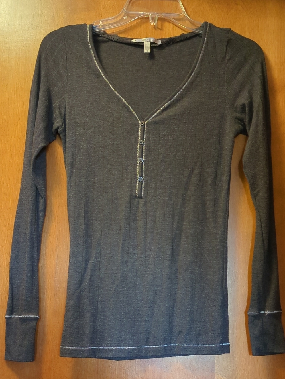 Victoria's Secret Extra Soft Charcoal Henley Long Sleeve Top